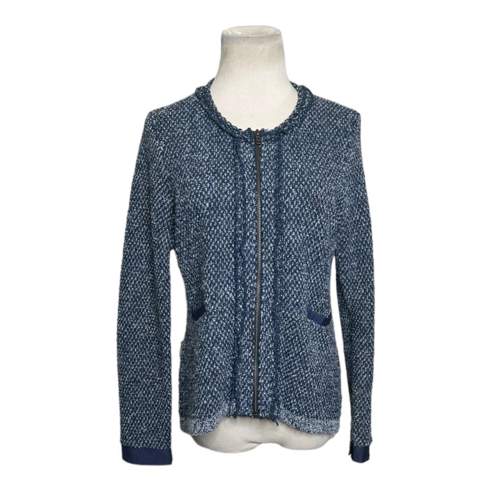 Angel of the North blue grey knit tweed zipper cardigan sweater size small
